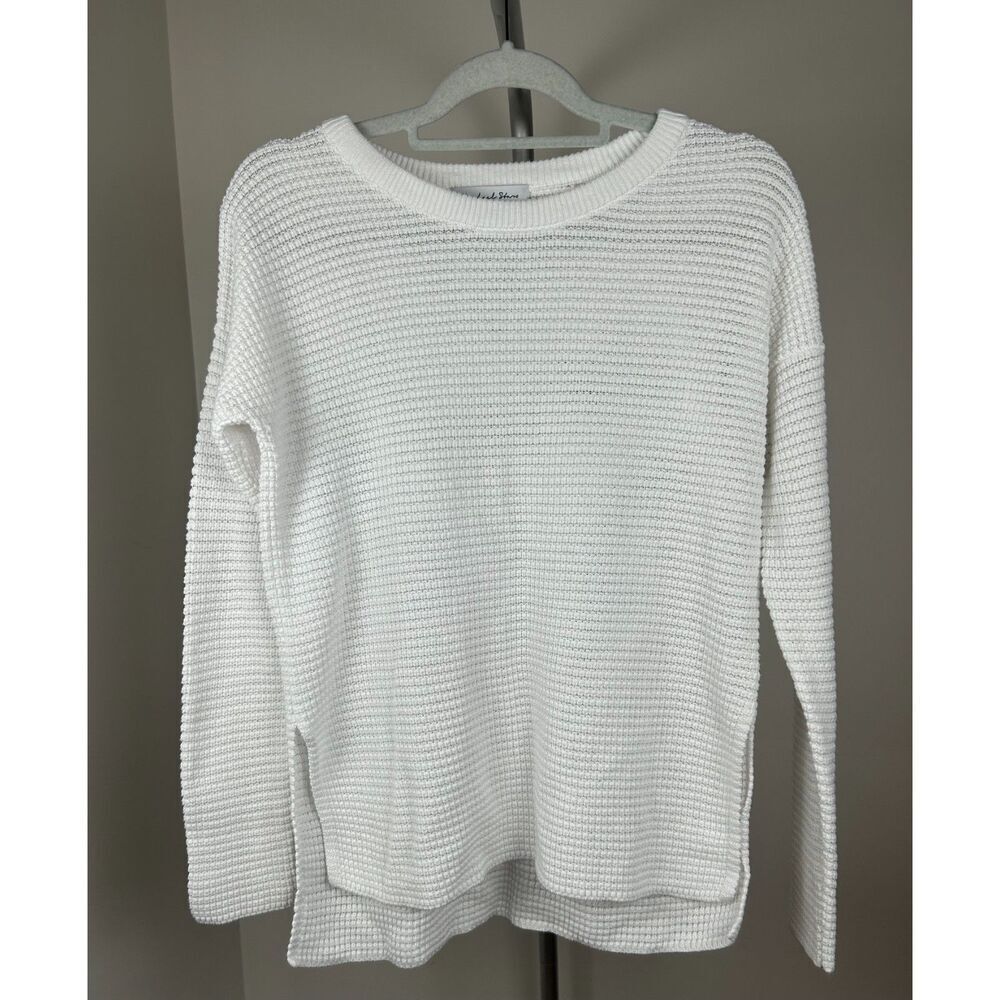 Michael Stars White Waffle Knit Cotton Paige Pullover Sweater XS